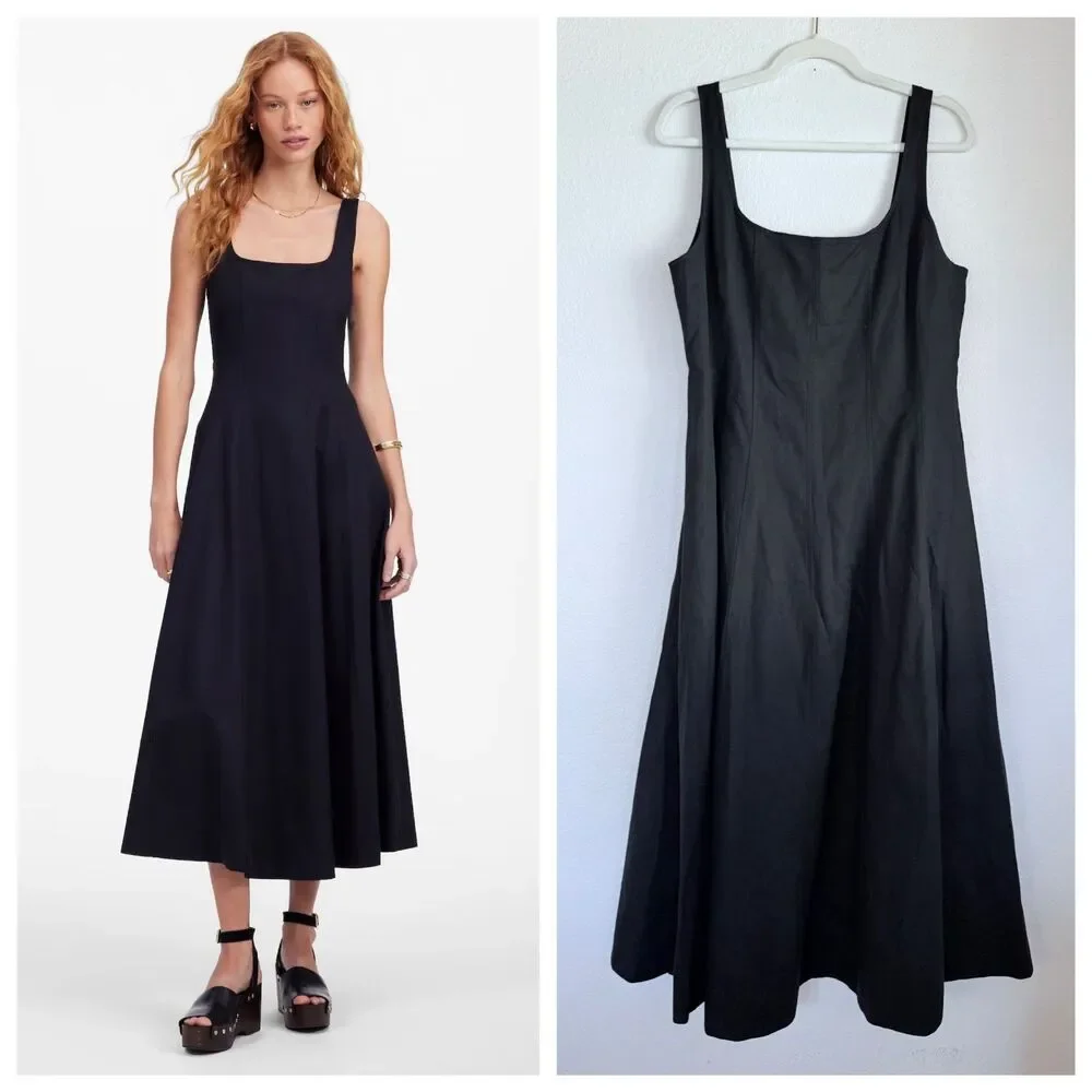 NWT Madewell Women's Seamed Square Neck Midi Dress in Black Size 14 - Picture 1 of 16